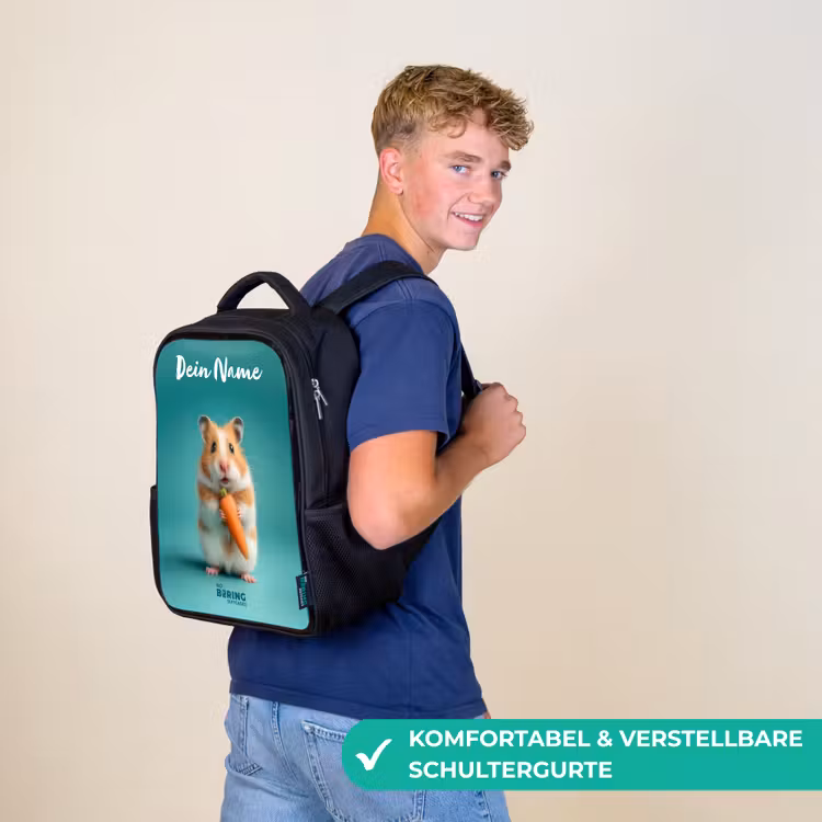 Kinderrucksack mit Namen - Schwarz - Hamster - Karotte - Tier — 9