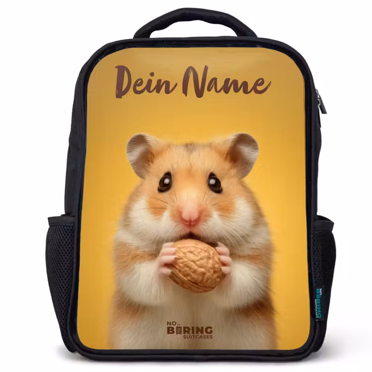 Kinderrucksack mit Namen - Schwarz - Hamster - Walnuss - Tier — 1