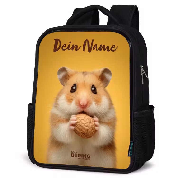Kinderrucksack mit Namen - Schwarz - Hamster - Walnuss - Tier — 4