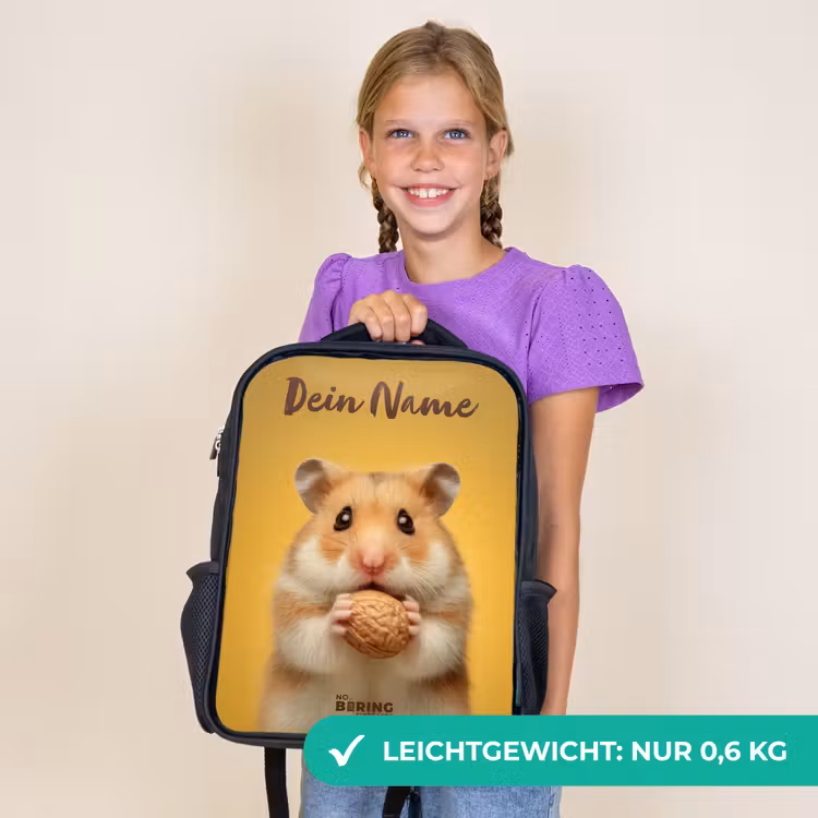 Kinderrucksack mit Namen - Schwarz - Hamster - Walnuss - Tier — 7