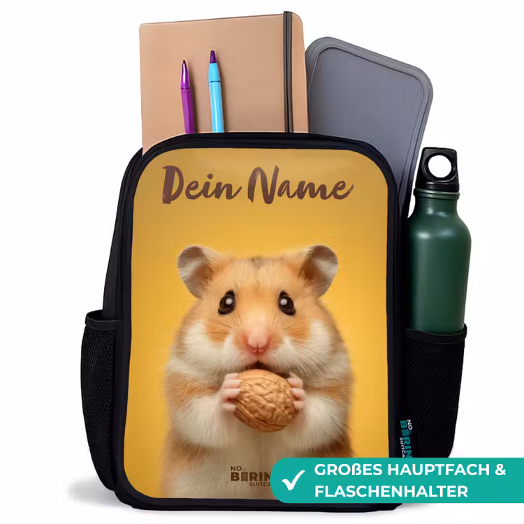 Kinderrucksack mit Namen - Schwarz - Hamster - Walnuss - Tier — 8
