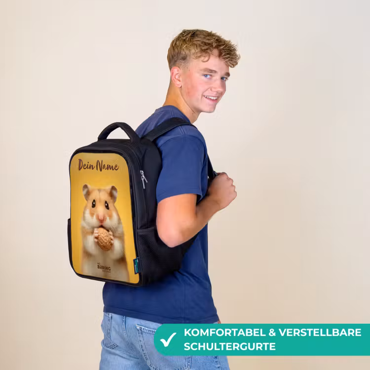 Kinderrucksack mit Namen - Schwarz - Hamster - Walnuss - Tier — 9