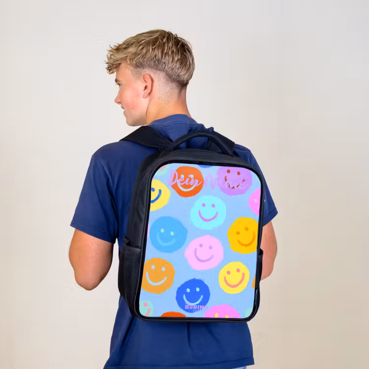 Kinderrucksack mit Namen - Schwarz - Heiteres Muster von Smileys — 3