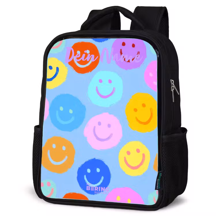 Kinderrucksack mit Namen - Schwarz - Heiteres Muster von Smileys — 4