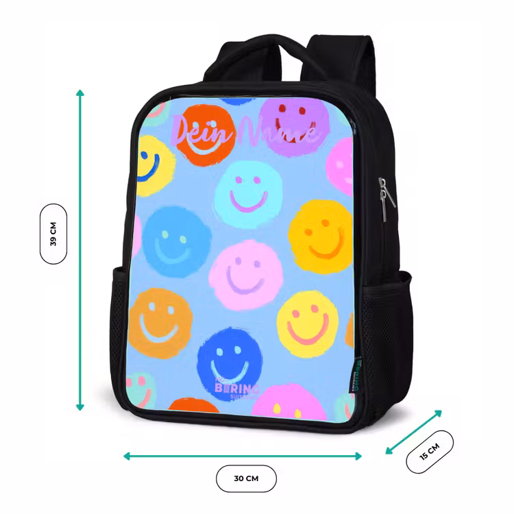 Kinderrucksack mit Namen - Schwarz - Heiteres Muster von Smileys — 6