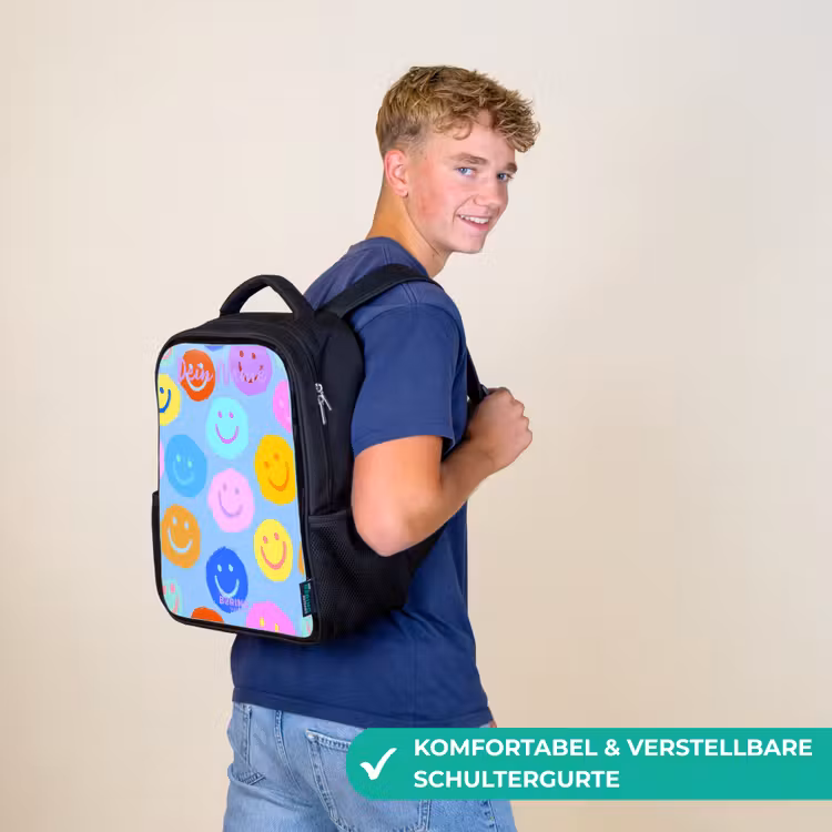 Kinderrucksack mit Namen - Schwarz - Heiteres Muster von Smileys — 9