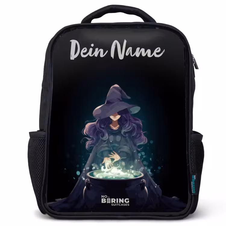 Kinderrucksack mit Namen - Schwarz - Hexe - Kessel - Magie — 1