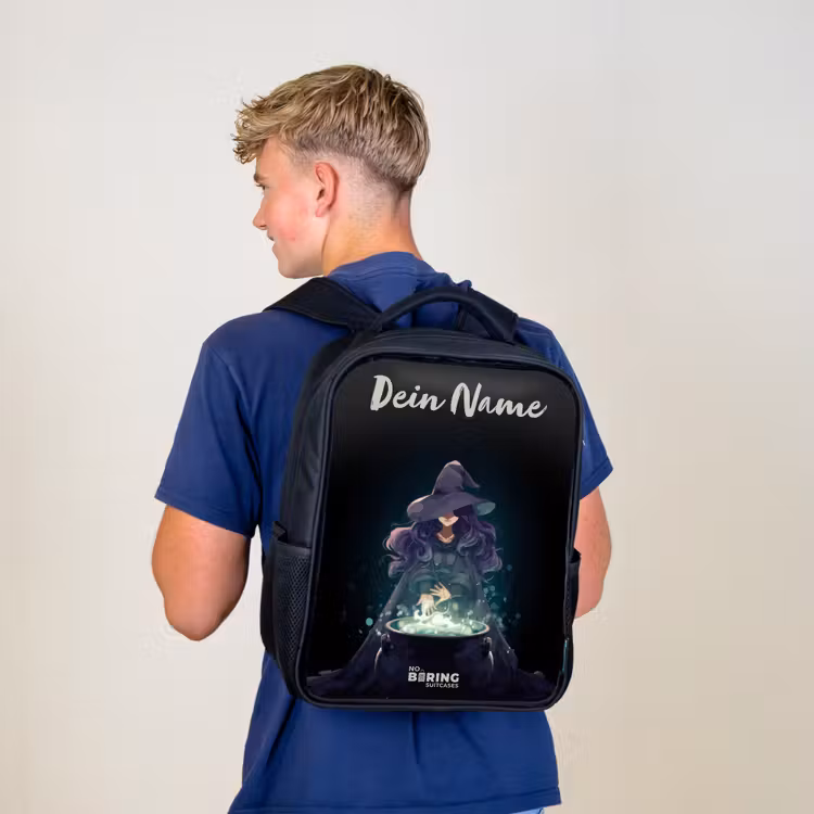 Kinderrucksack mit Namen - Schwarz - Hexe - Kessel - Magie — 3
