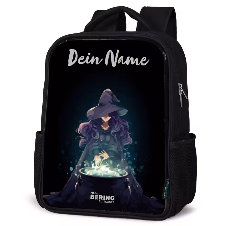 Kinderrucksack mit Namen - Schwarz - Hexe - Kessel - Magie — 4