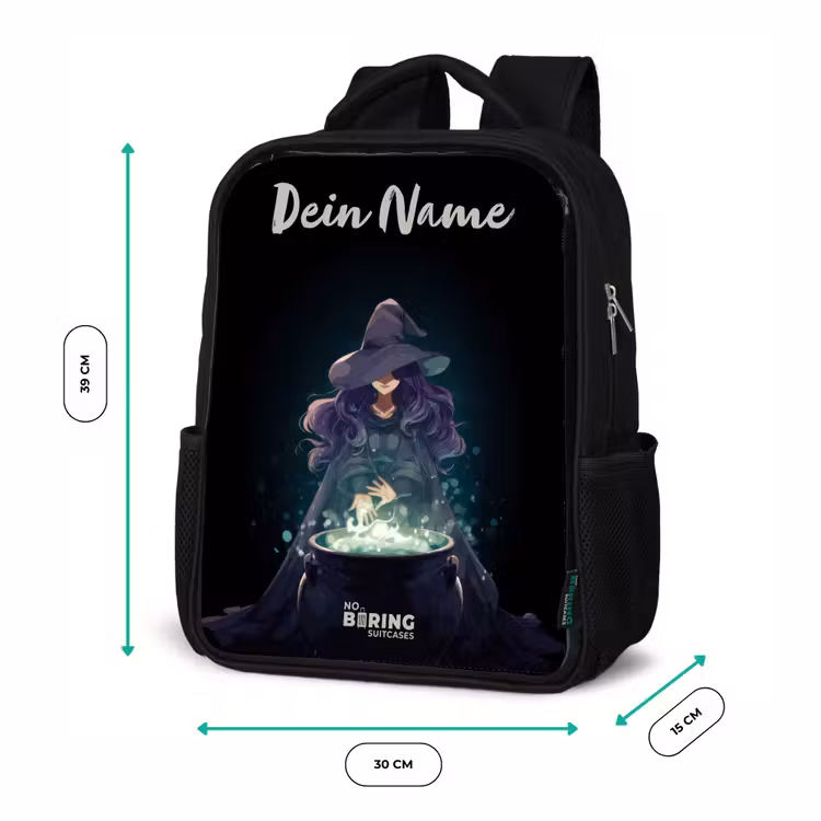 Kinderrucksack mit Namen - Schwarz - Hexe - Kessel - Magie — 6