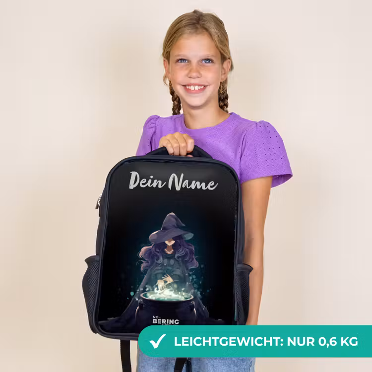 Kinderrucksack mit Namen - Schwarz - Hexe - Kessel - Magie — 7