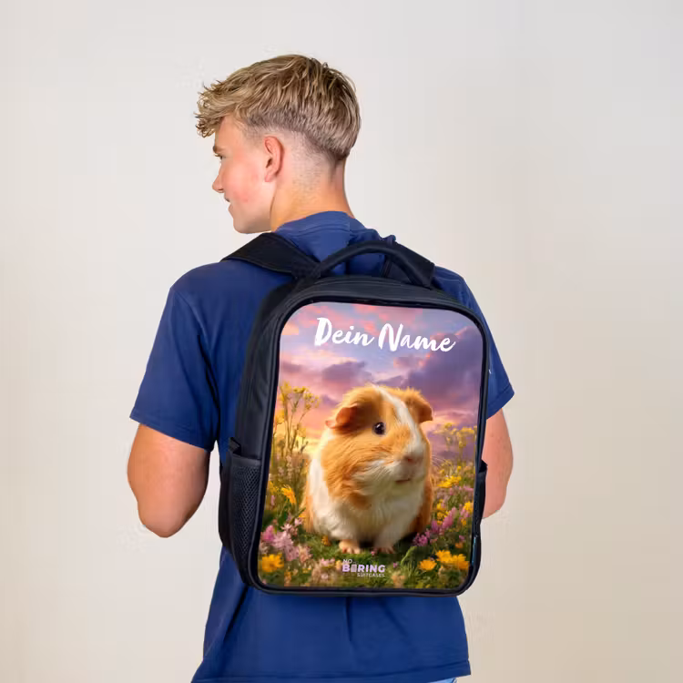 Kinderrucksack mit Namen - Schwarz - Meerschweinchen - Natur - Tier — 3