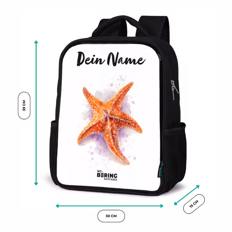 Kinderrucksack mit Namen - Schwarz - Orange Seestern Illustration — 6