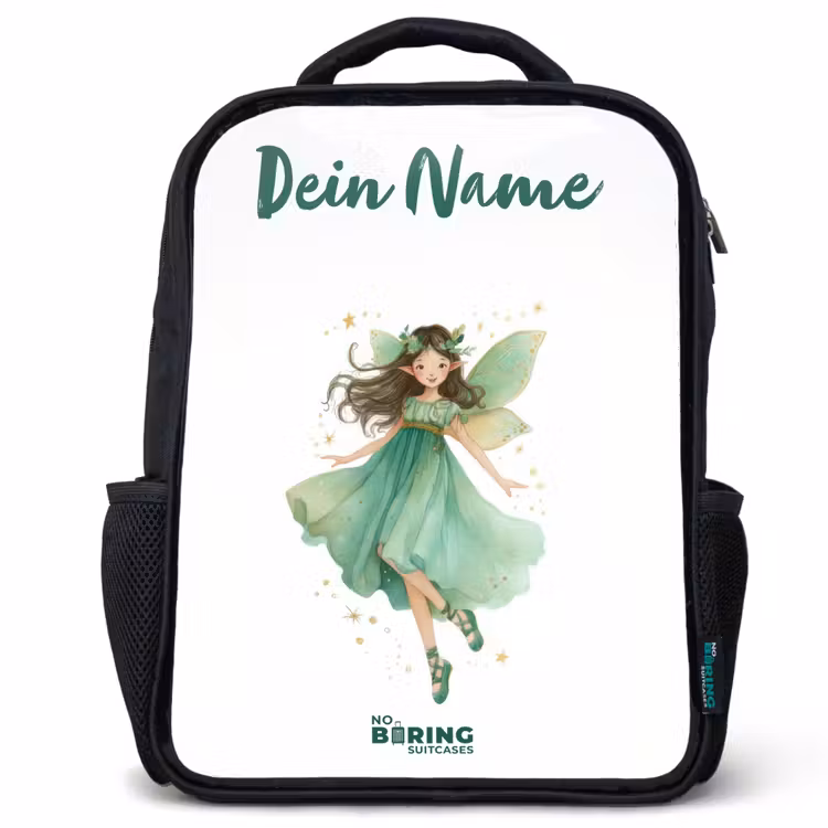 Kinderrucksack mit Namen - Schwarz - Schwebende grüne Elfe — 1