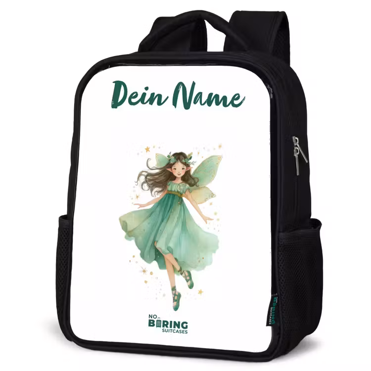 Kinderrucksack mit Namen - Schwarz - Schwebende grüne Elfe — 4