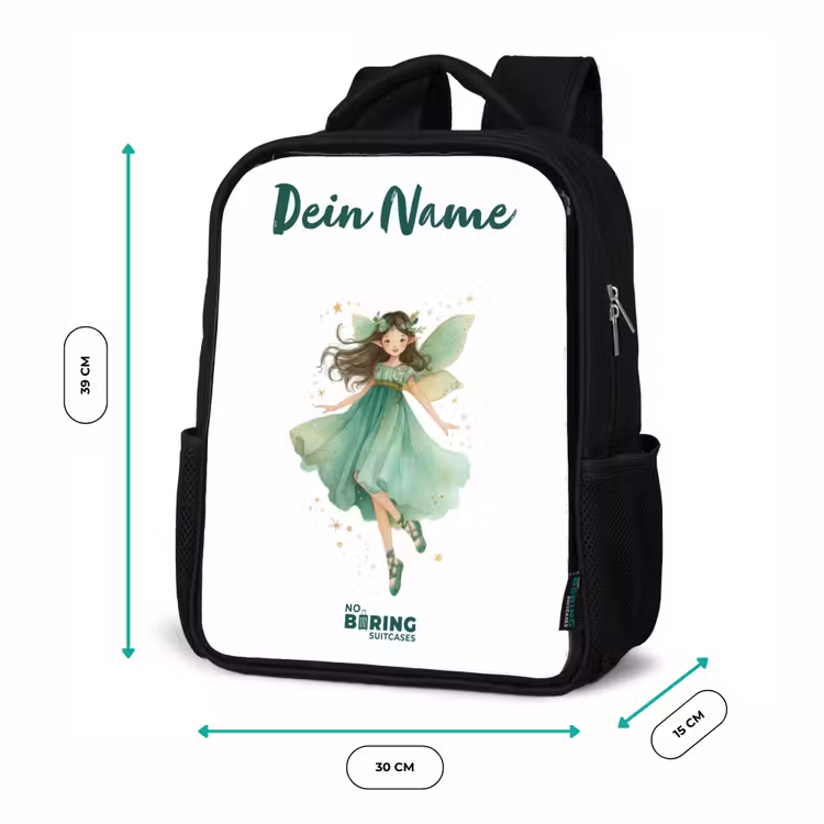 Kinderrucksack mit Namen - Schwarz - Schwebende grüne Elfe — 6