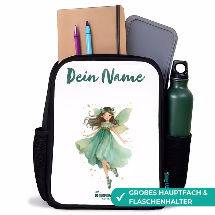 Kinderrucksack mit Namen - Schwarz - Schwebende grüne Elfe — 8