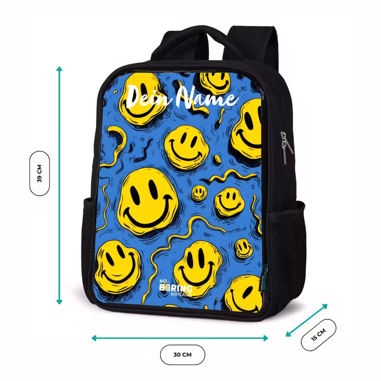 Kinderrucksack mit Namen - Schwarz - Smiley - Blau - Gelb — 6
