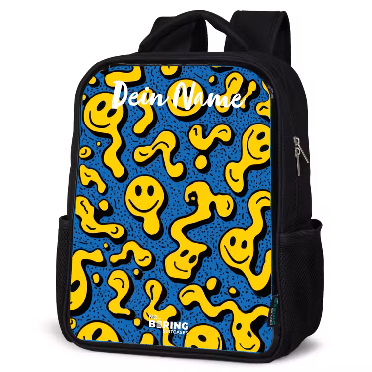 Kinderrucksack mit Namen - Schwarz - Smiley - Gelb - Blau — 4