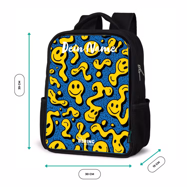 Kinderrucksack mit Namen - Schwarz - Smiley - Gelb - Blau — 6