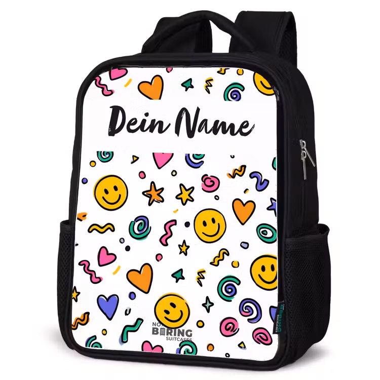 Kinderrucksack mit Namen - Schwarz - Smiley - Herz - Stern — 4