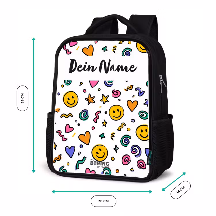 Kinderrucksack mit Namen - Schwarz - Smiley - Herz - Stern — 6