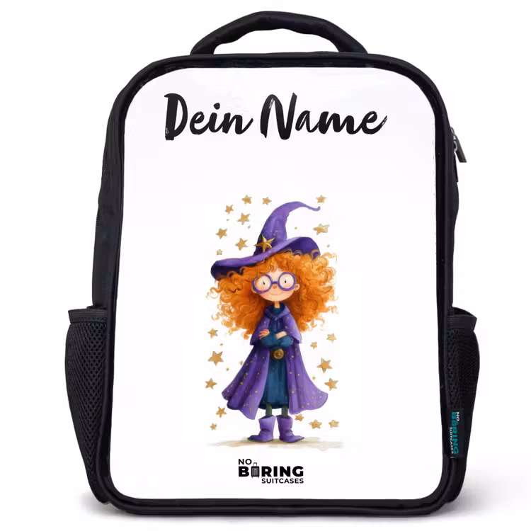Kinderrucksack mit Namen - Schwarz - Sternenzauber mit Locken — 1