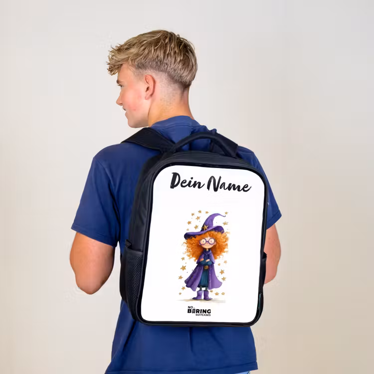 Kinderrucksack mit Namen - Schwarz - Sternenzauber mit Locken — 3