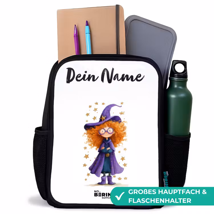 Kinderrucksack mit Namen - Schwarz - Sternenzauber mit Locken — 8
