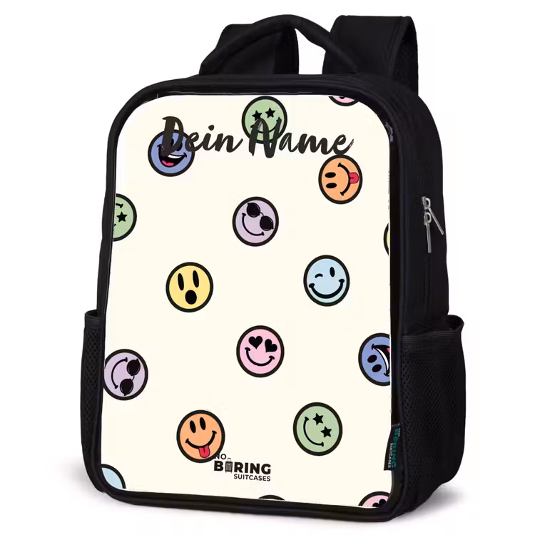 Kinderrucksack mit Namen - Schwarz - Verspielter Smiley-Mix — 4