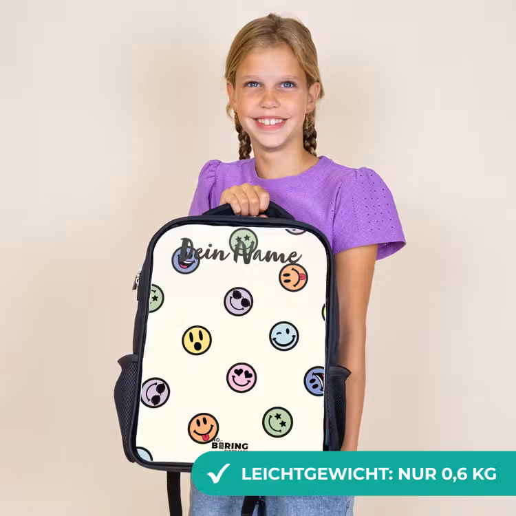 Kinderrucksack mit Namen - Schwarz - Verspielter Smiley-Mix — 7