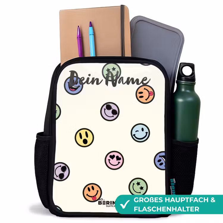 Kinderrucksack mit Namen - Schwarz - Verspielter Smiley-Mix — 8