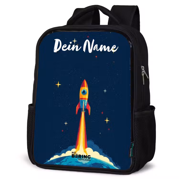 Kinderrucksack mit Namen - Schwarz - Planet - Rakete - Sterne - Dunkelblau — 4