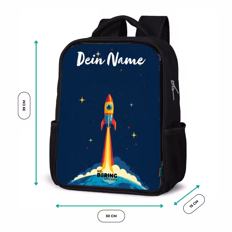 Kinderrucksack mit Namen - Schwarz - Planet - Rakete - Sterne - Dunkelblau — 6