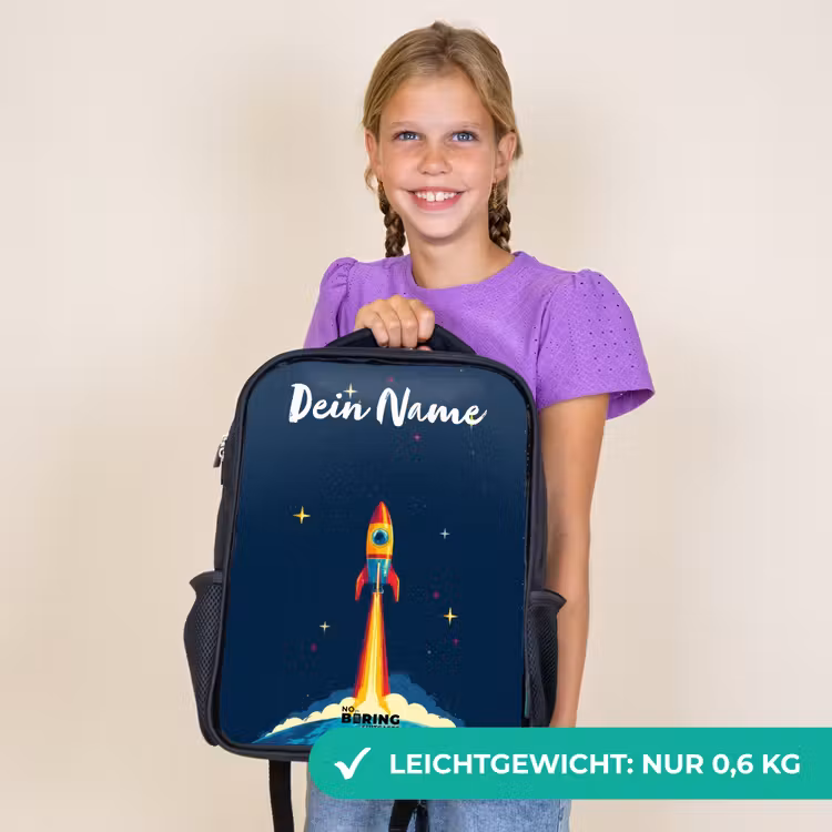 Kinderrucksack mit Namen - Schwarz - Planet - Rakete - Sterne - Dunkelblau — 7