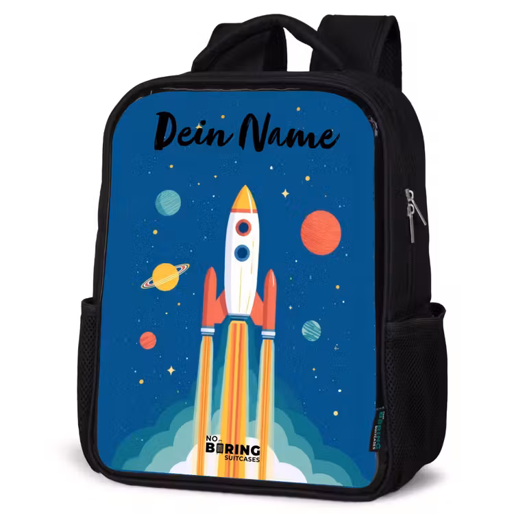 Kinderrucksack mit Namen - Schwarz - Rakete - Planet - Sterne - Mehrfarbig — 4