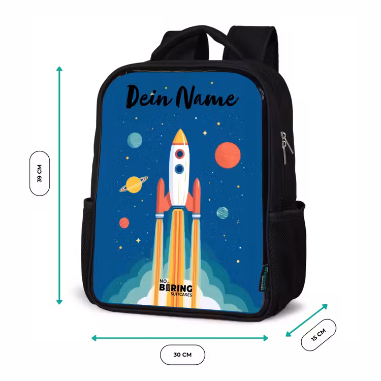 Kinderrucksack mit Namen - Schwarz - Rakete - Planet - Sterne - Mehrfarbig — 6