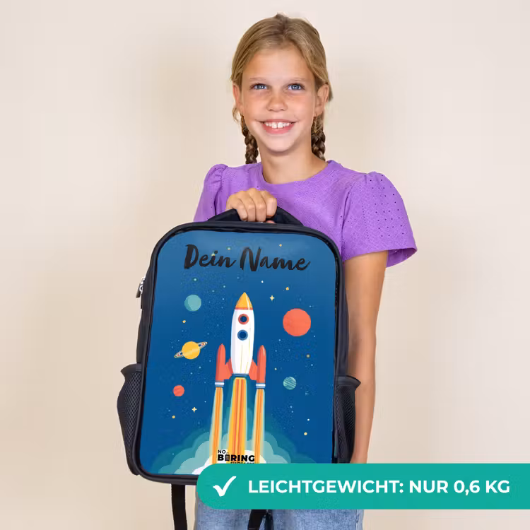 Kinderrucksack mit Namen - Schwarz - Rakete - Planet - Sterne - Mehrfarbig — 7