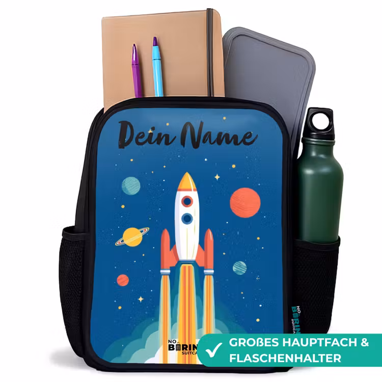 Kinderrucksack mit Namen - Schwarz - Rakete - Planet - Sterne - Mehrfarbig — 8