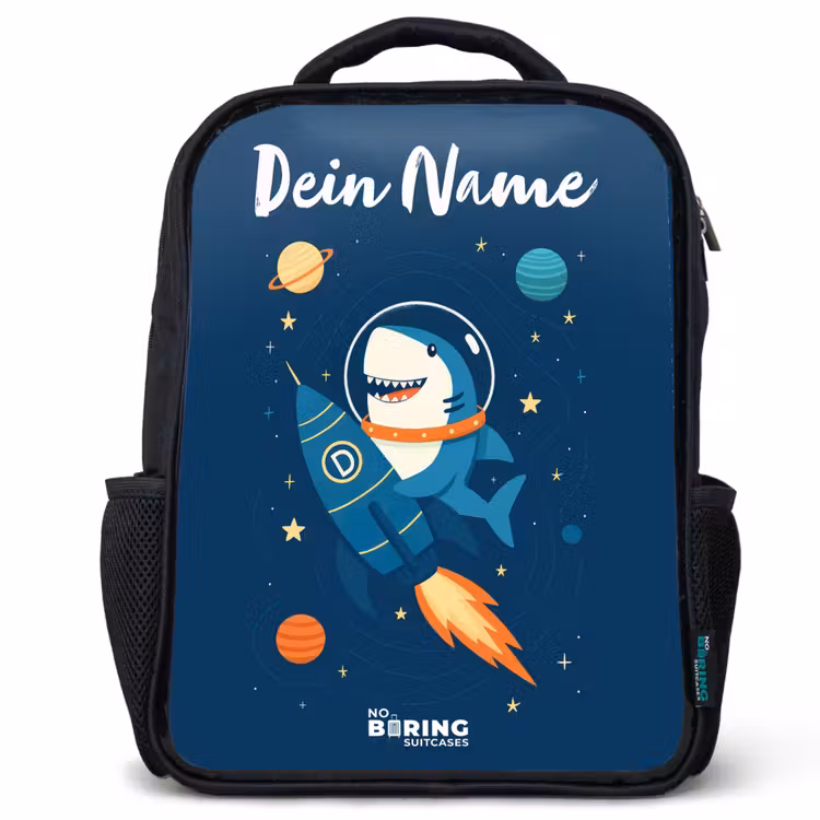 Kinderrucksack mit Namen - Schwarz - Tier - Weltraum - Planet - Rakete — 1