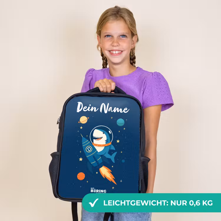 Kinderrucksack mit Namen - Schwarz - Tier - Weltraum - Planet - Rakete — 7