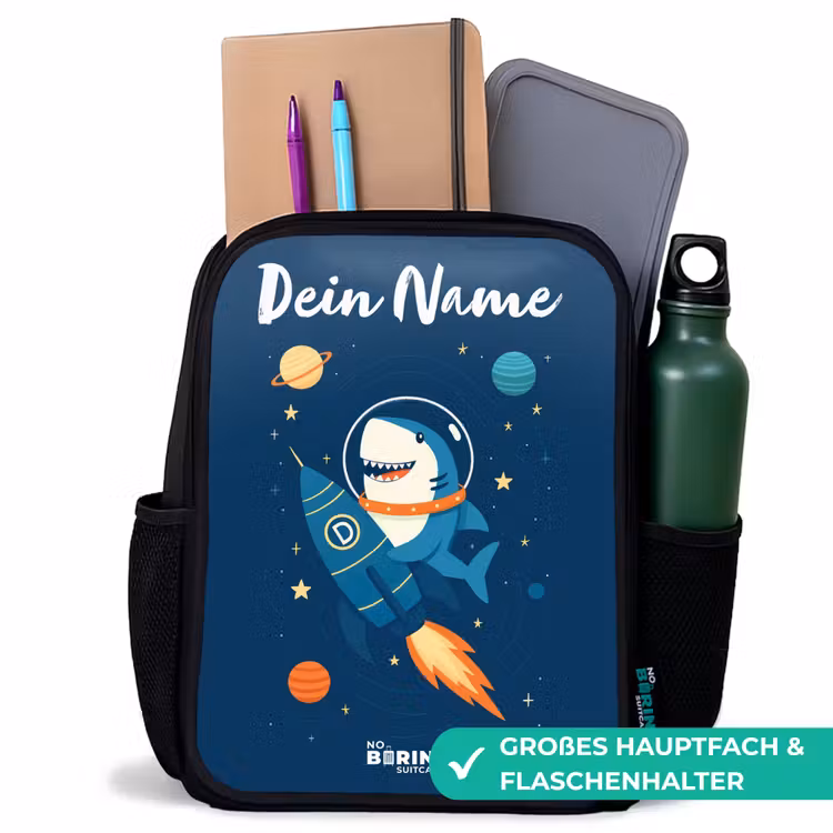 Kinderrucksack mit Namen - Schwarz - Tier - Weltraum - Planet - Rakete — 8