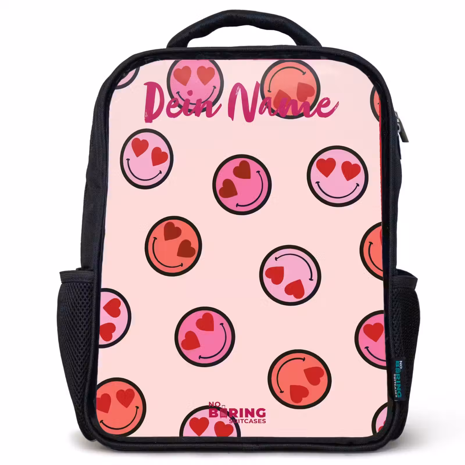 Kinderrucksack mit Namen - Schwarz - Herz - Smiley - Muster — 1