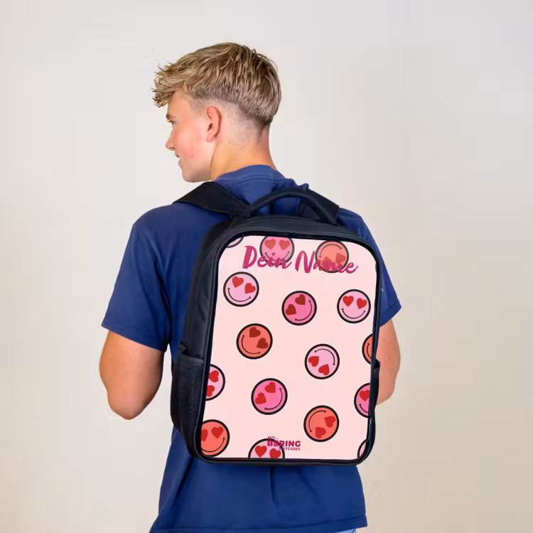 Kinderrucksack mit Namen - Schwarz - Herz - Smiley - Muster — 3