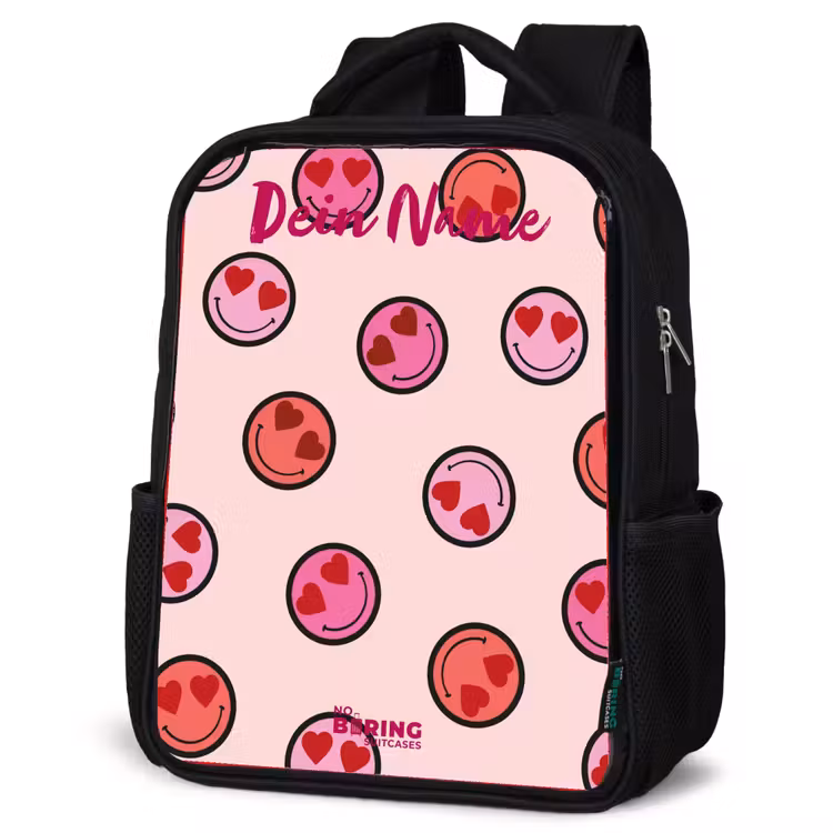 Kinderrucksack mit Namen - Schwarz - Herz - Smiley - Muster — 4