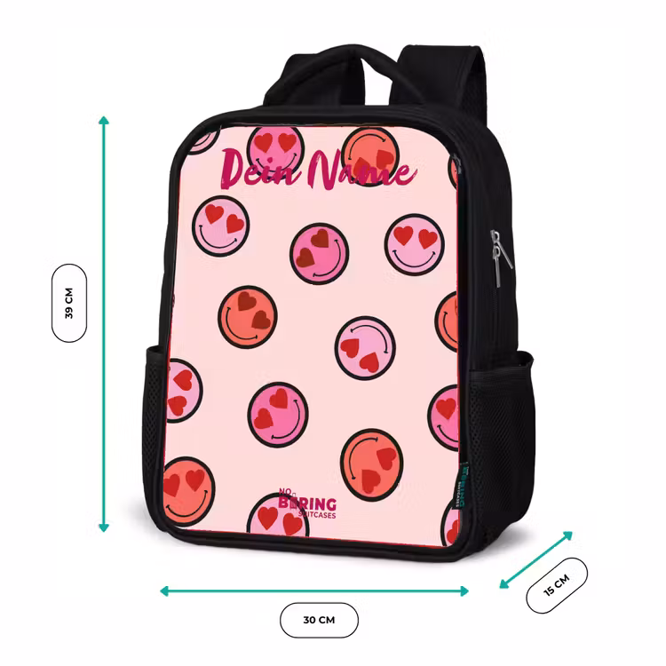 Kinderrucksack mit Namen - Schwarz - Herz - Smiley - Muster — 6