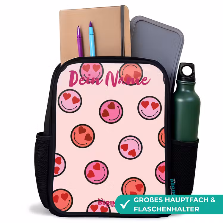 Kinderrucksack mit Namen - Schwarz - Herz - Smiley - Muster — 8