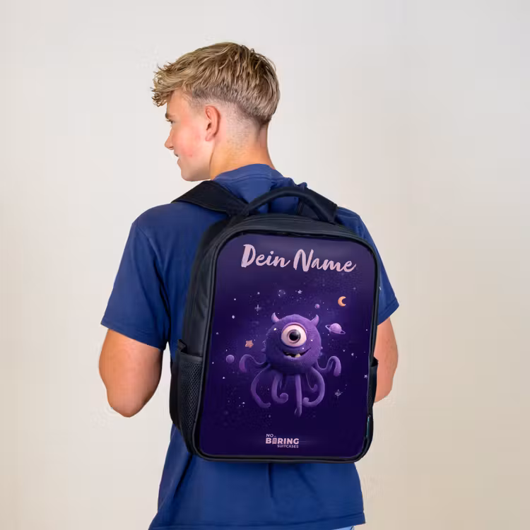 Kinderrucksack mit Namen - Schwarz - Kosmisches Tentakelmonster — 3