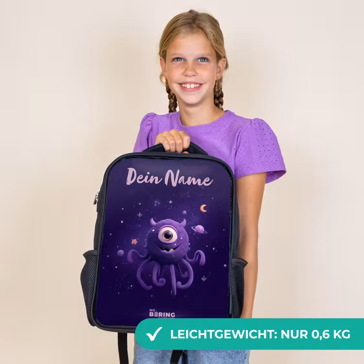 Kinderrucksack mit Namen - Schwarz - Kosmisches Tentakelmonster — 7
