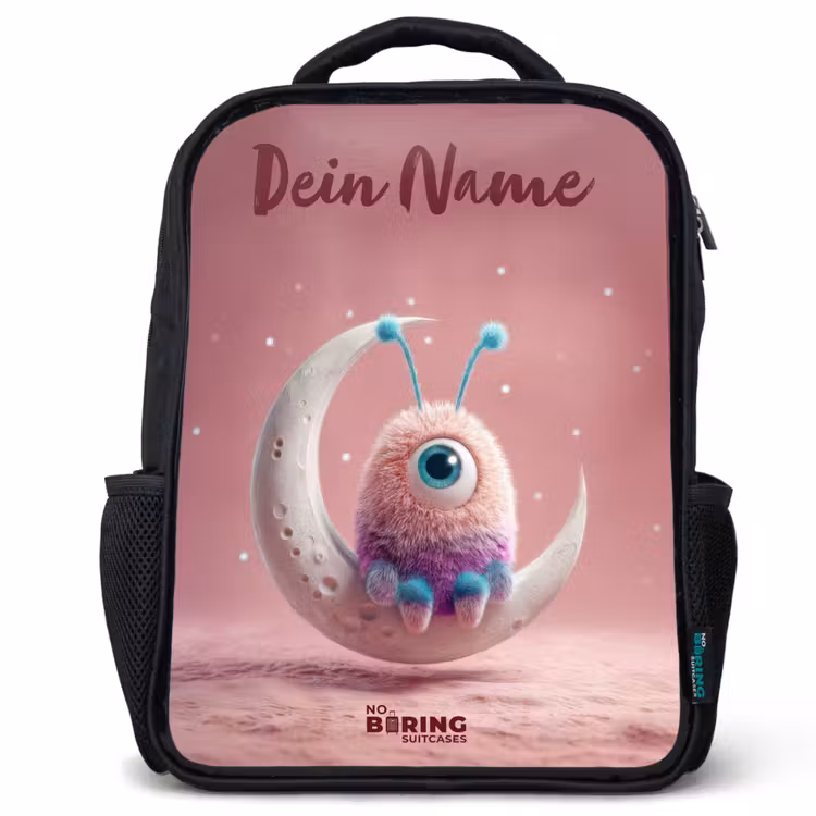 Kinderrucksack mit Namen - Schwarz - Mondwippe mit Fluffy Weasel — 1